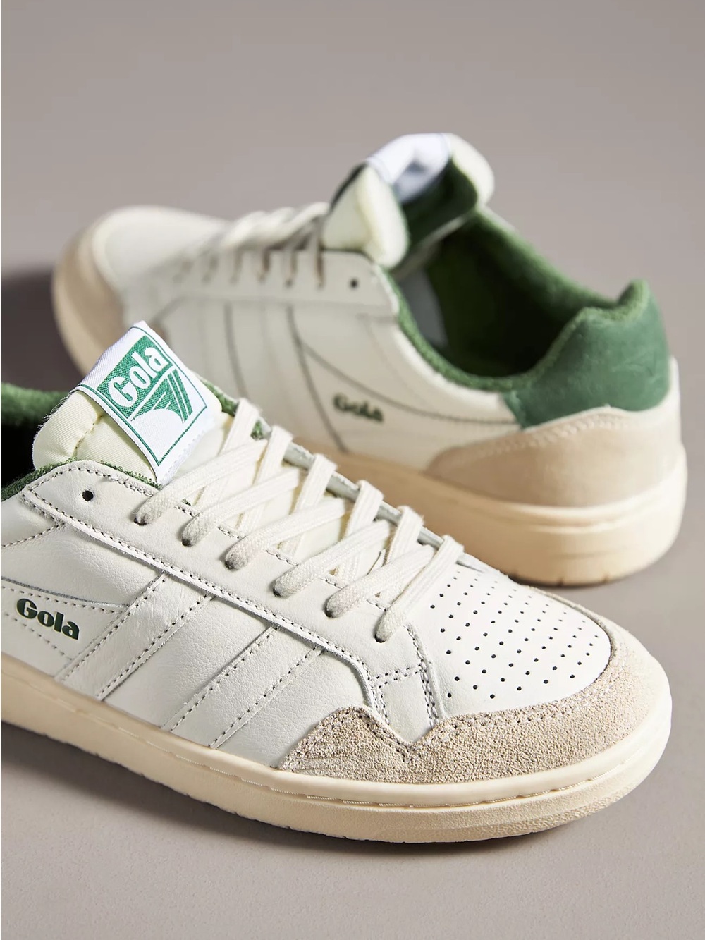 Gola Cream Leather Sneakers with Green Accents